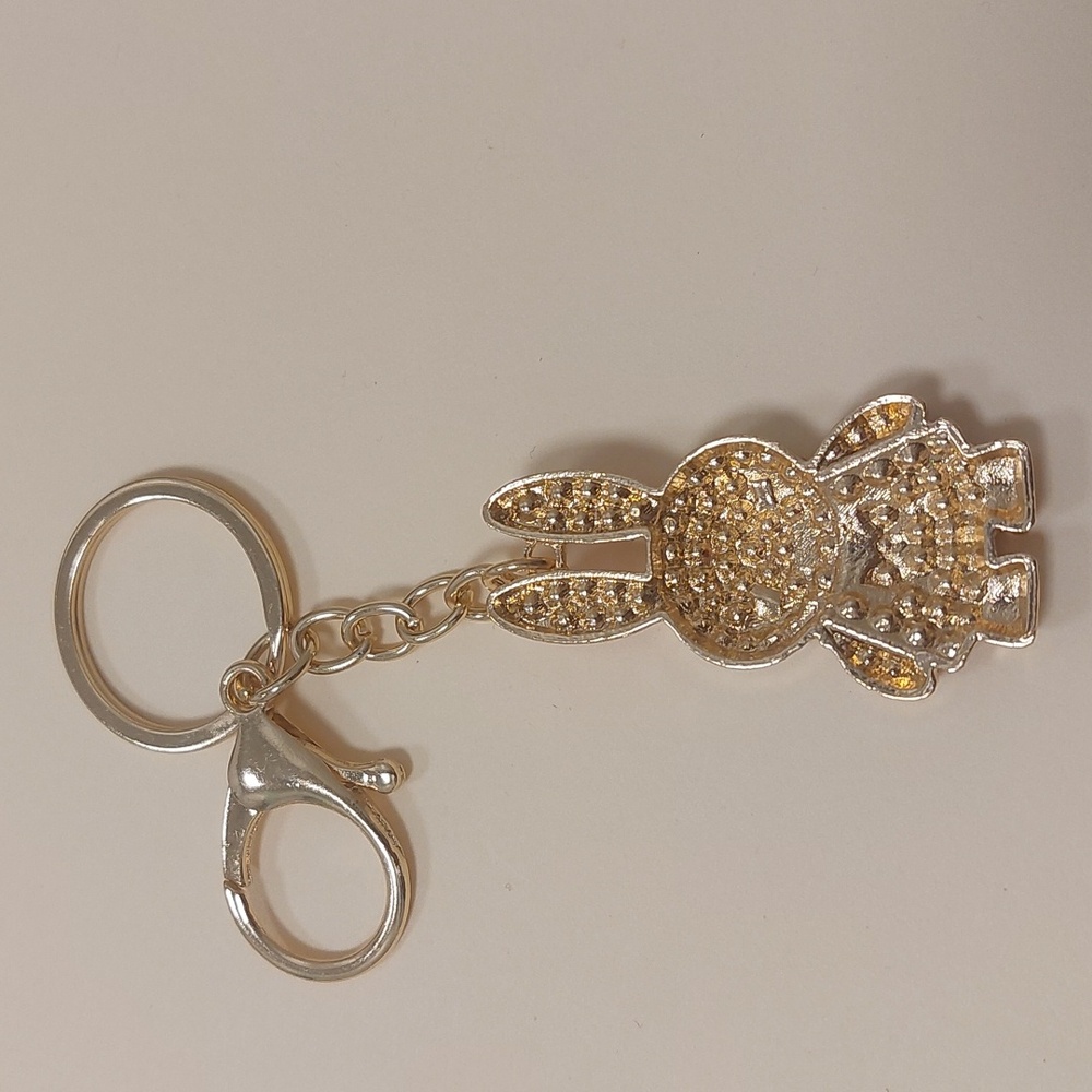 Gold Tone Rhinestone Bunny Rabbit Key Chain Purse Charm - Picture 5 of 16